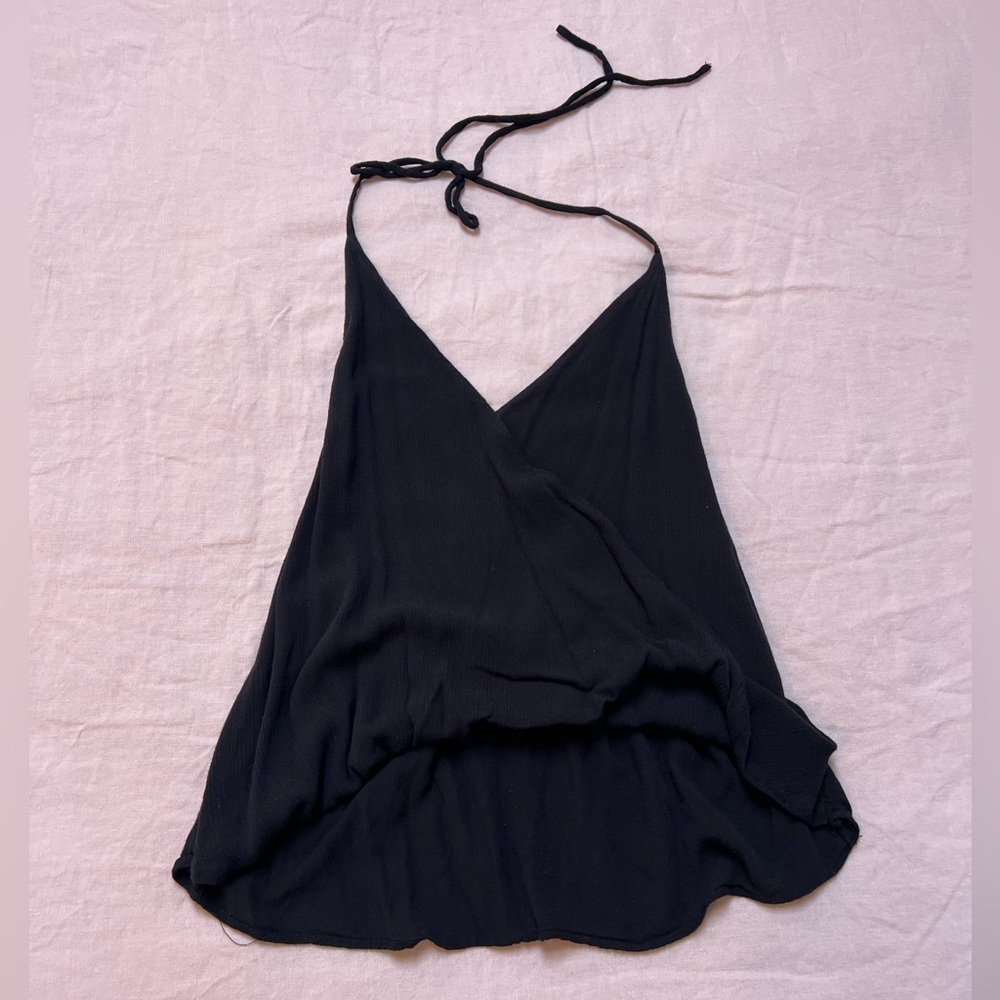 Cotton Candy LA Black V-Neck Open Back Tie Strap Top. Size M